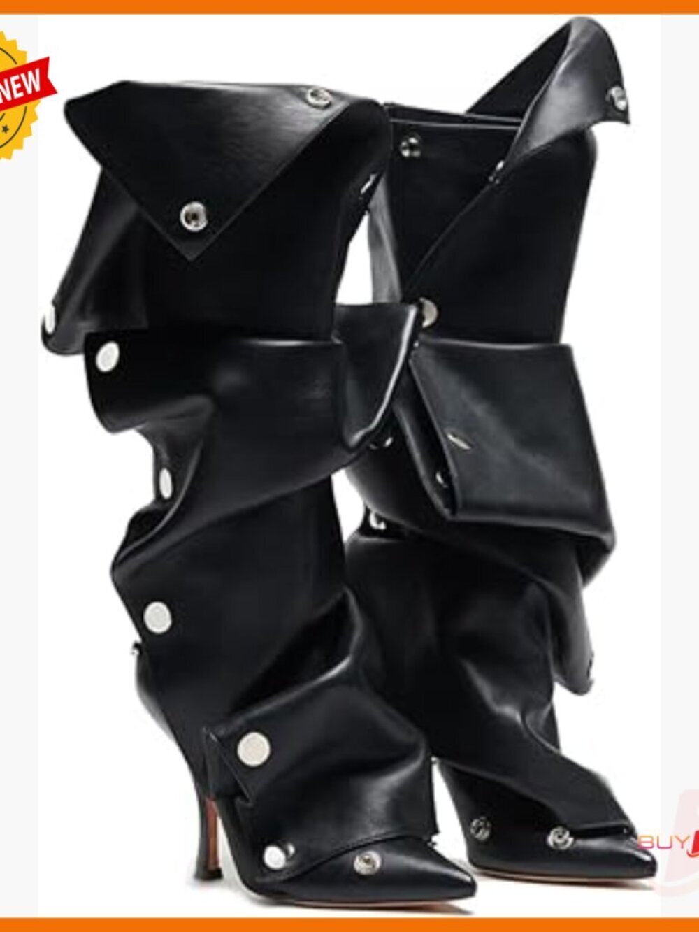 Knee High Stiletto Boots Wide Calf Pointed Toe Slouchy Detachable Panel